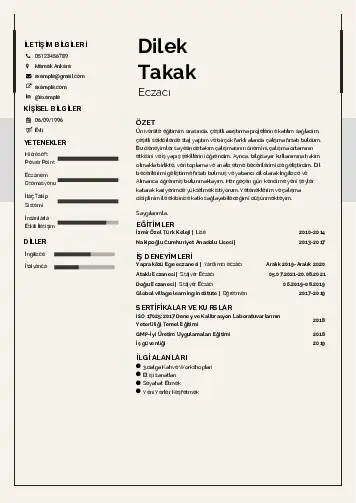 Eczacı CV Örnekleri cv indir